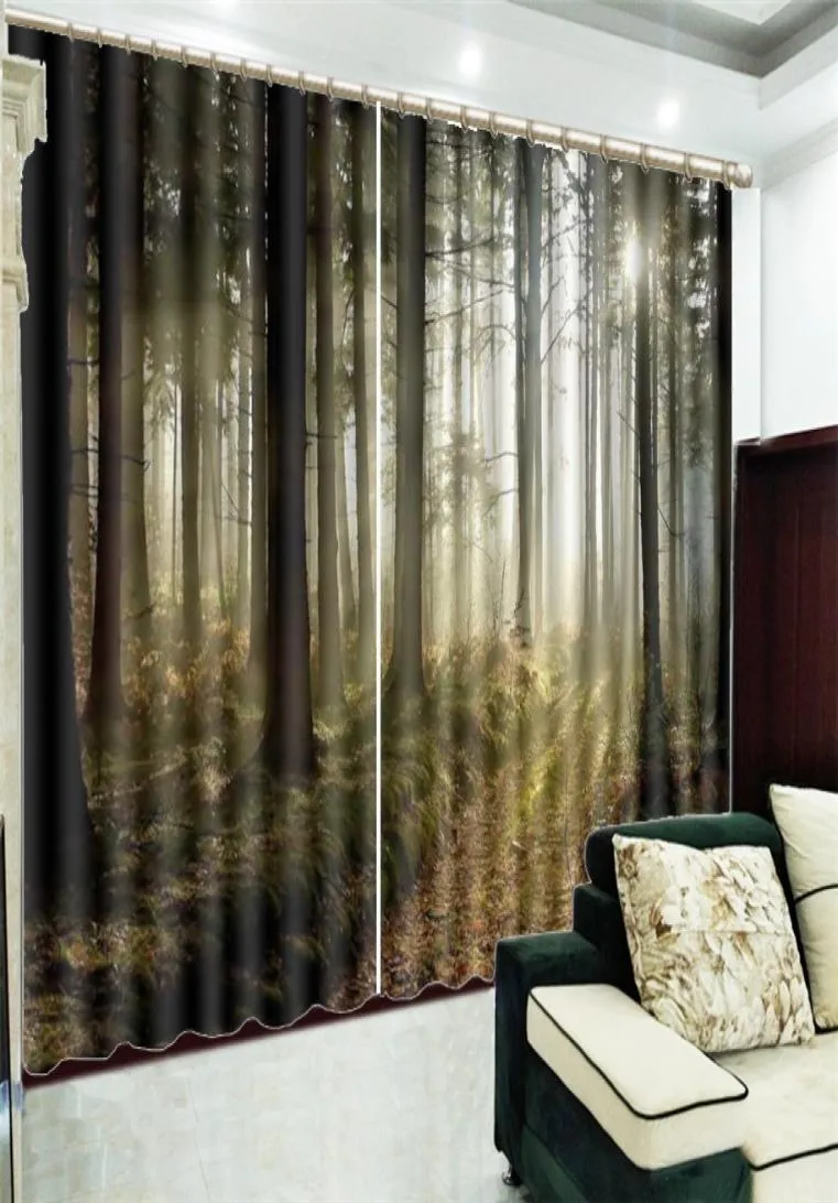 Cortina 3D Promoción de ventana exuberante paisaje de bosque virgen Impresión digital HD Decoración de interiores Cortinas opacas prácticas 2128451