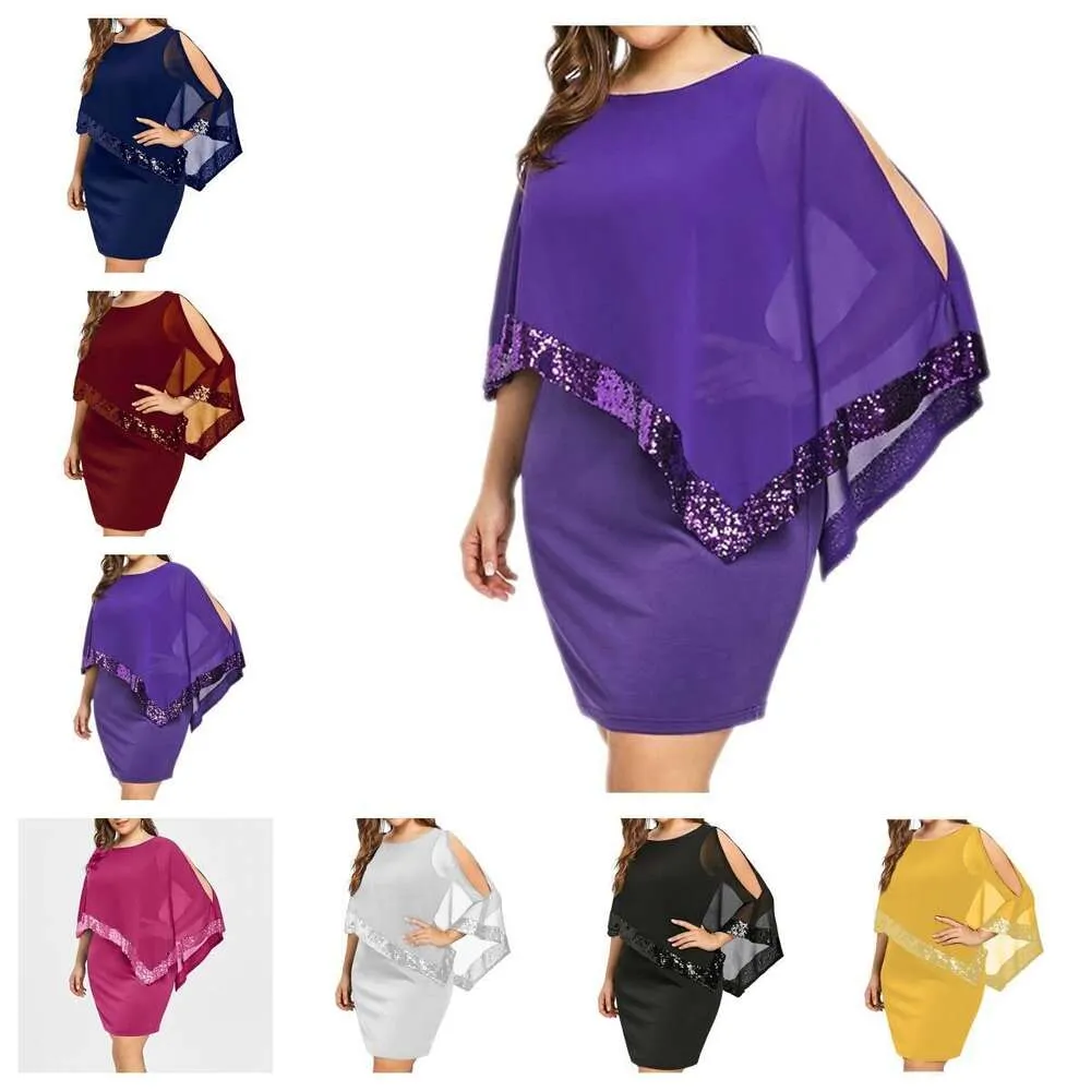 Stora klänningar Kvinnors ärmlösa nät sjal sömnad paljettklänningsfärger storlekar kjol höft