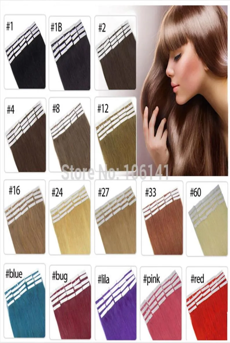 19 Colours Hair Hair Skin Weft Dwustronna taśma na ludzkie przedłużenia włosów 20pclot2044592