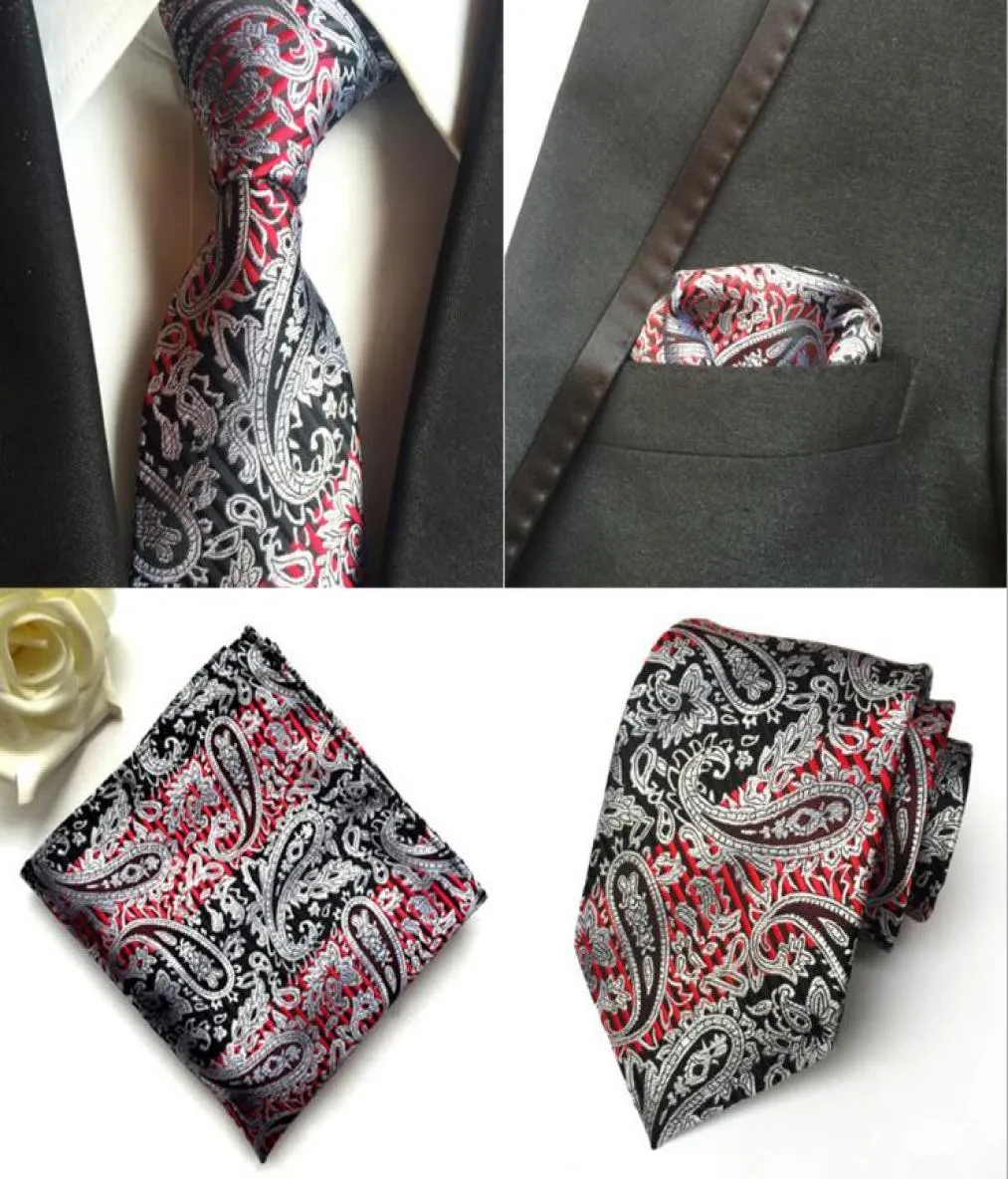 Nya män nacke slips set paisley slips siden slips bröllop tillbehör brittisk stil kostym affär slips hanky set fyrkantig scarf4867752