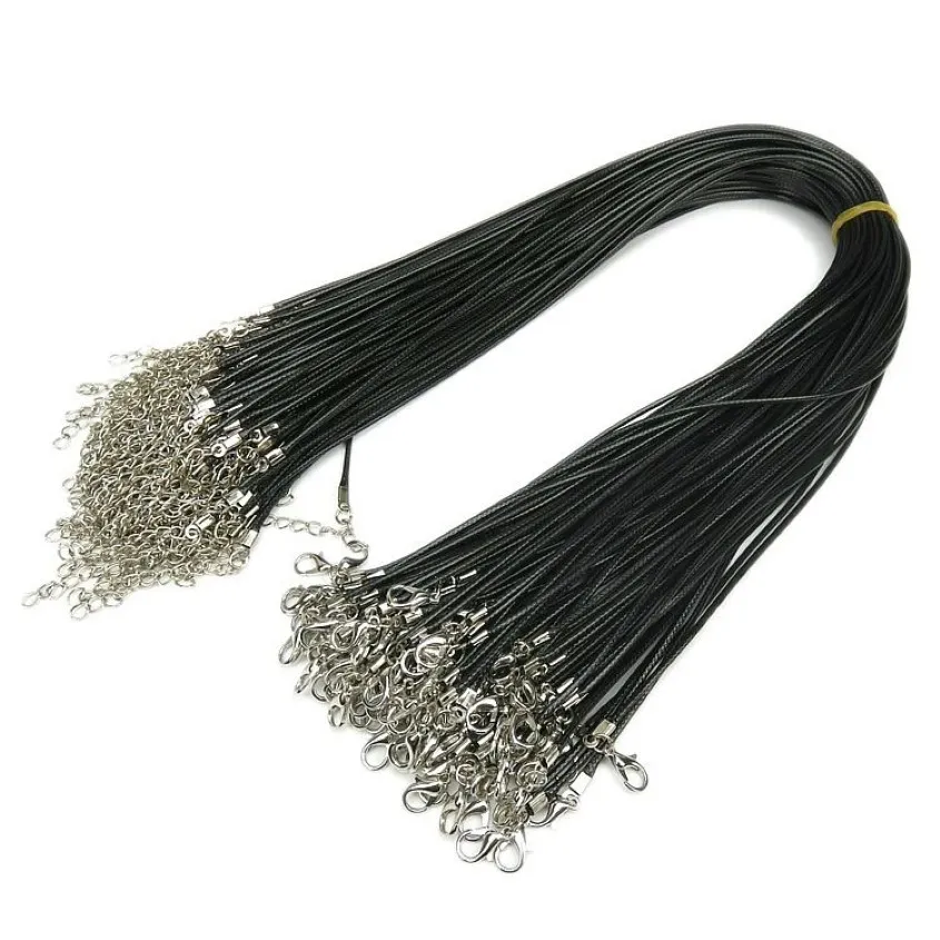 Zwarte Wax Lederen Slangenketting Kralen Koord String Touw Draad 45 cm Extender Ketting met Karabijn DIY sieraden Makin248p