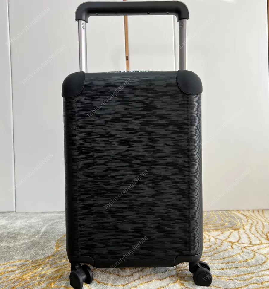 10A top luxe koffers 55 Horizon designer reisspinner rolbagage Instapdoos Echt leer Zwarte waterrimpelkoffer Hoge kwaliteit unisex koffers