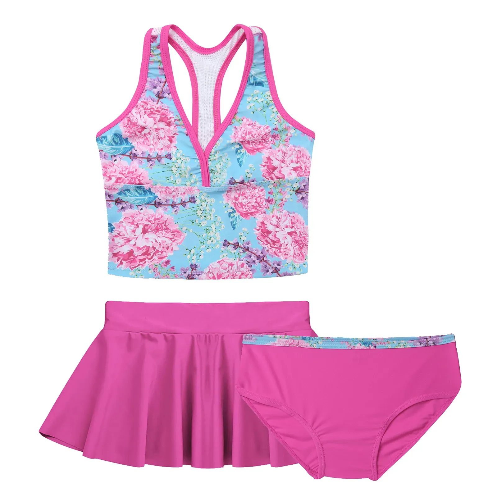 Badmode Kinderen Meisjes Kind Bikini Set Badmode Strandkleding Outfits Bloemenprint Badpak Badmode Badpak Set Tops met bodems Rok