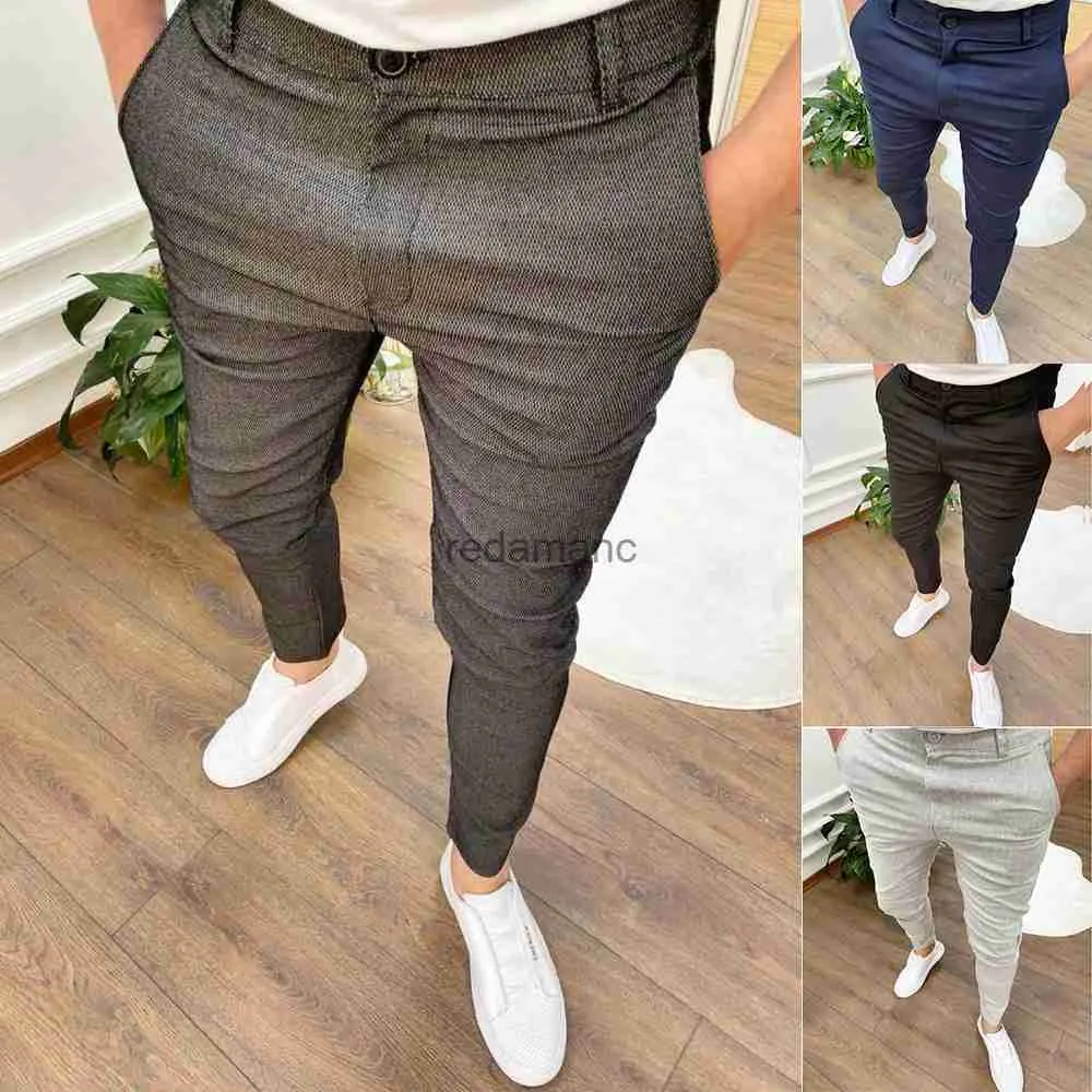 Men's Men Fashionable Slim-fit Zipper Trousers Plain 3xl 4xl Daily Work Slacks 240308