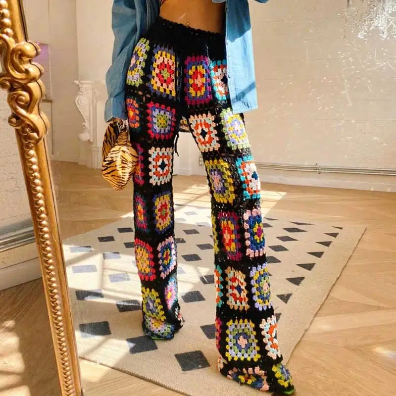 Kobiety Pants Flordevida szydełka dzika noga dla kobiet bohemian elastyczna talia wysoka flare boho