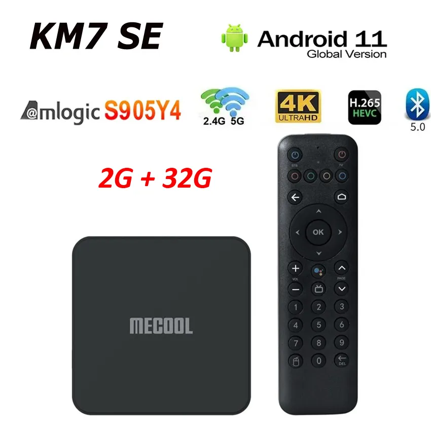 Mecool KM7 SE TV BOX ANDROID 11 Netflx 4K Google 2GB 32GB BT5.1 AMLOGIC S905Y4メディアプレーヤーセットトップボックスvs KickPi KP1 KM2プラスプラス