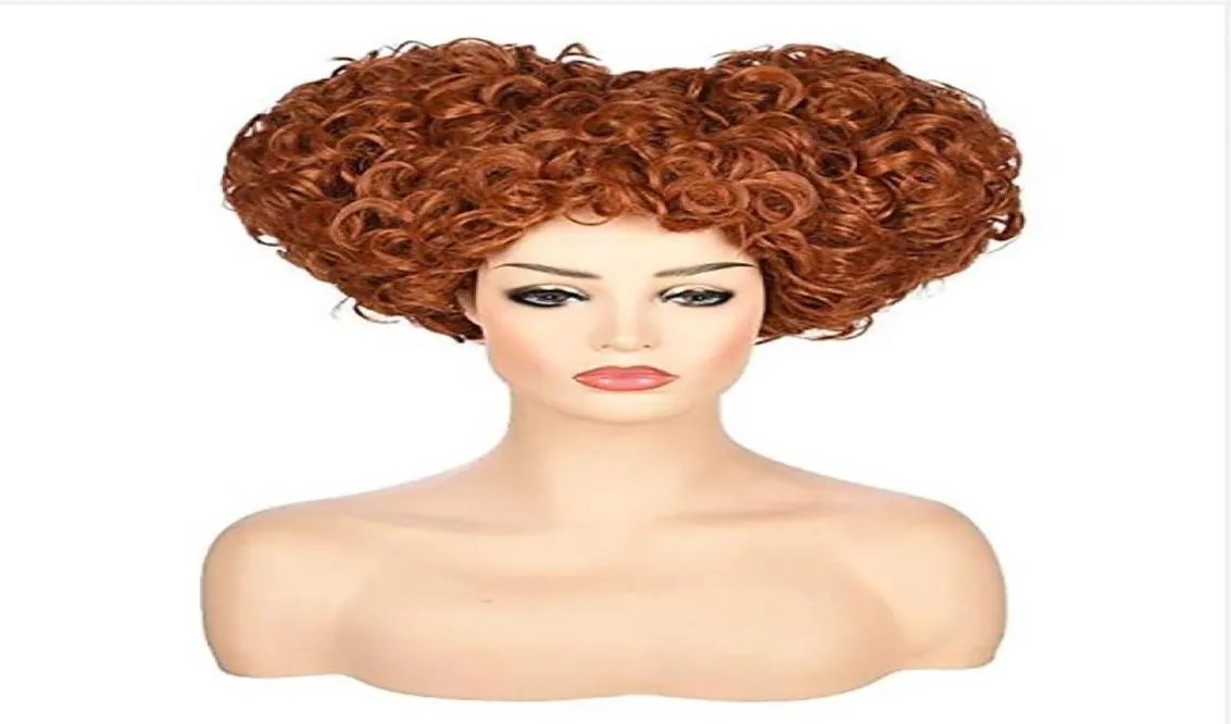 Sentetik peruklar Hairjoy Winifred Sanderson Kostüm Hocus Pocus Kısa Kahverengi Kırmızı Cosplay Saç Kadınlar için8823337