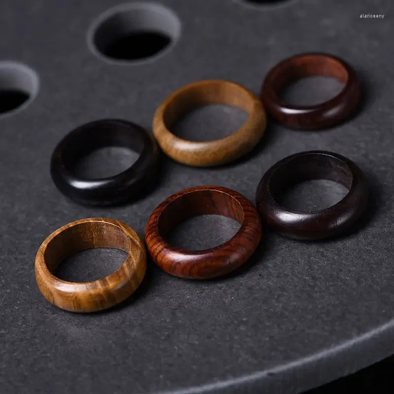 Cluster Rings Natural Wood 2024 Trend Sandalwood Ebony Pagan Retro Pull Finger Men Polished Ring Jewelry Gift For Women