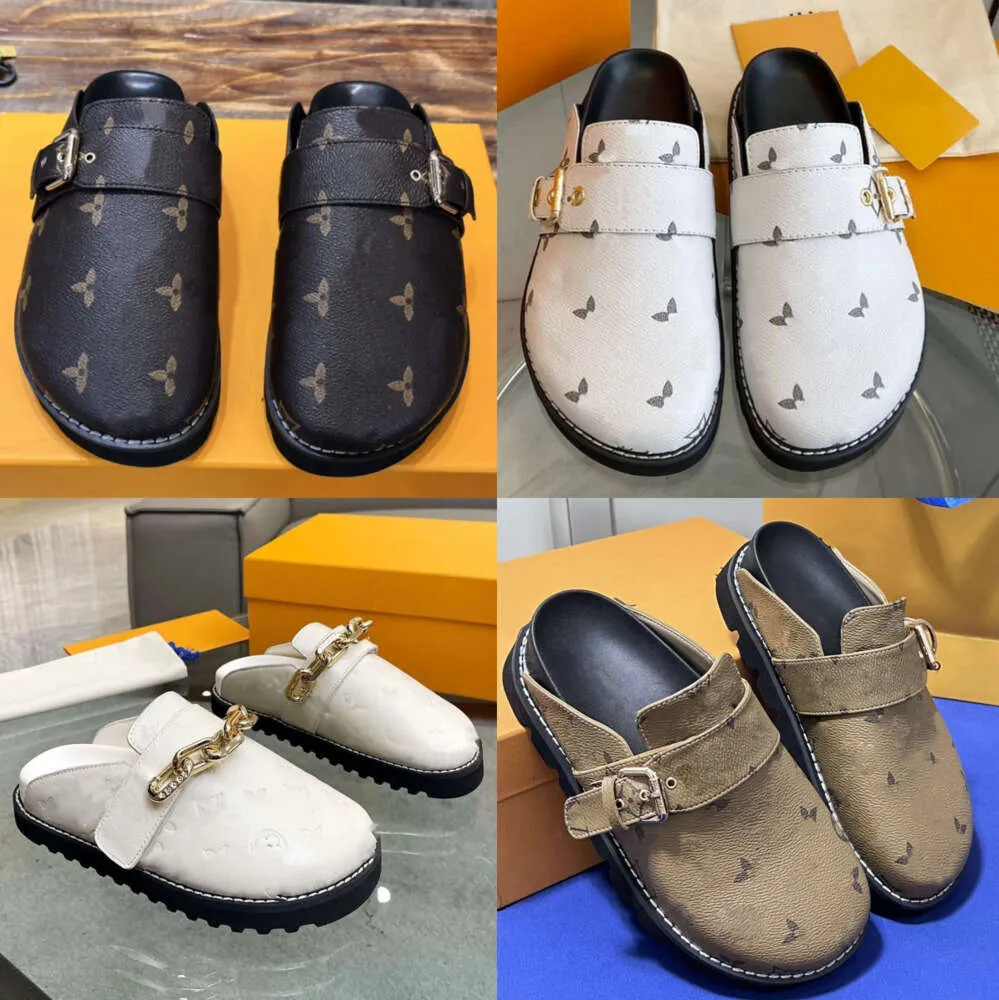 Designer confortable confort sandale plate femmes sabots pantoufles diapositives hommes mule luxe bracelet réglable en cuir plage été boucle dorée 9912ess