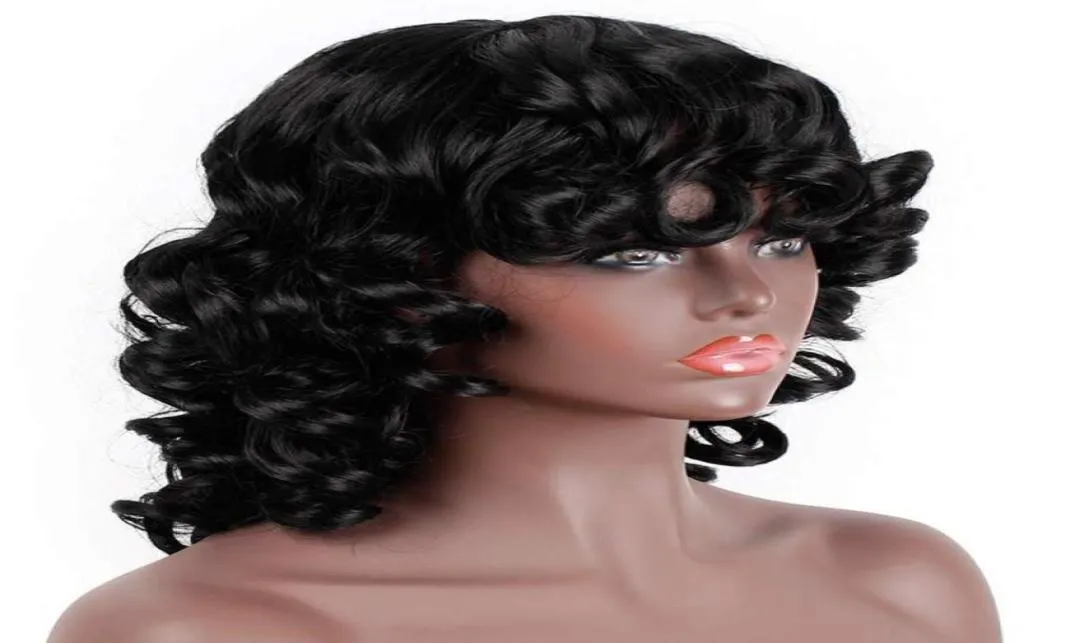 Synthetische Perücken Isaic Kurzes Haar Afro Lockig Mit Pony Für Schwarze Frauen Ombre Glueless Cosplay Hohe Temperatur2752257