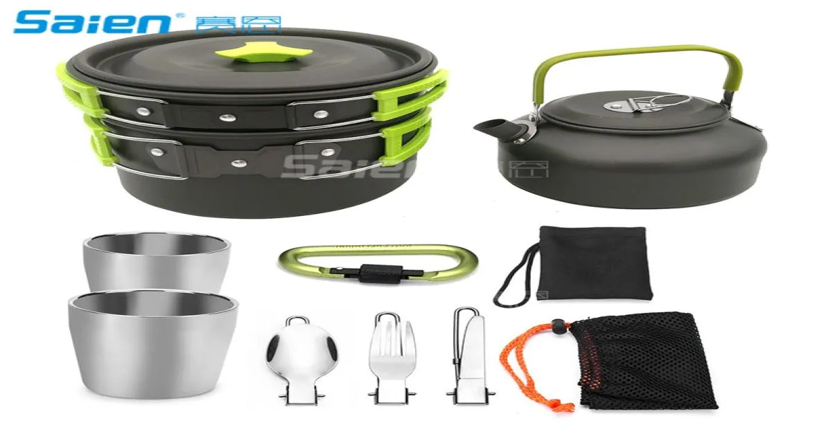 Kit d'ustensiles de cuisine de Camping, casseroles de Camping, ensemble de cuisine Portable pour avec théière, ensemble de casseroles, mousqueton, batterie de cuisine de Camping, poêle avec tasse à thé et à café9048072