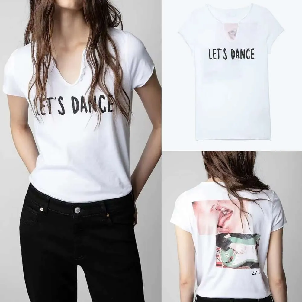 Nouveau produit Zadig Voltaire Designer Summer Cotton T-shirt Front Letter Back Digital Print Tongue Kiss U-cou Femmes Casual Polyvalent À Manches Courtes Pull T-shirts Tops zv