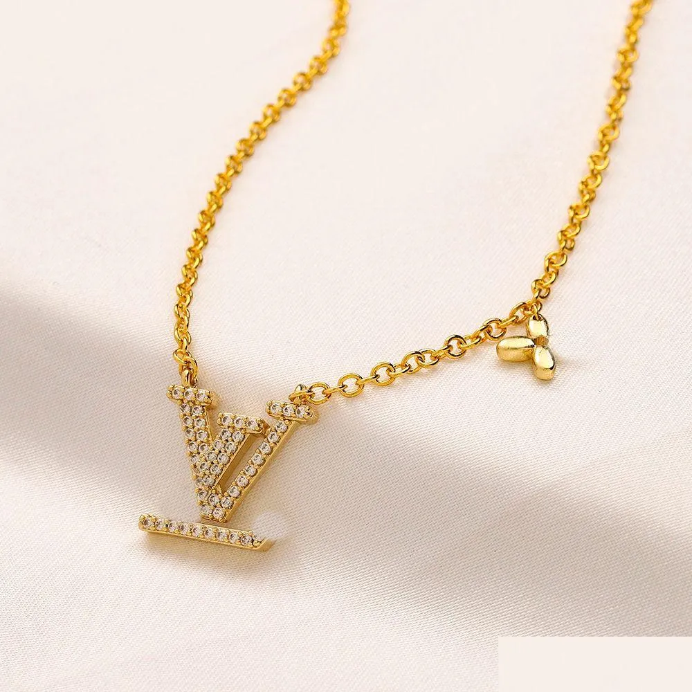 Pendant Necklaces Never Fading 18K Gold Plated Luxury Esigner Pendants Stainless Steel Letter Choker Necklace Beads Chain Jewelry Ac Dhtbe