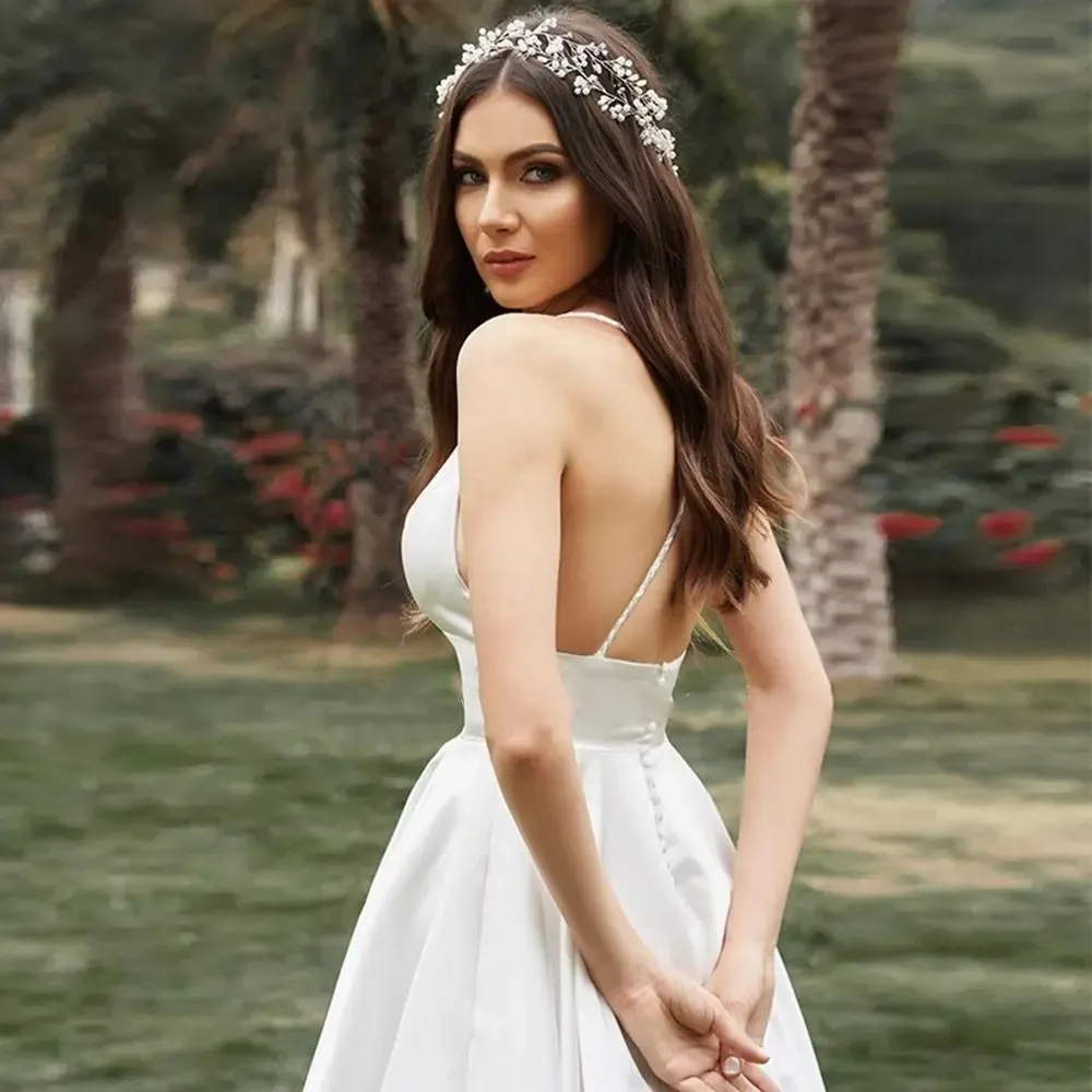 dropped waist wedding dress Miss Circle Women Umay White Drop Satin Corset Bridal Gown Long Sleeve Sparkly Christmas Say I do in Color:Oyster gift-guide-2024