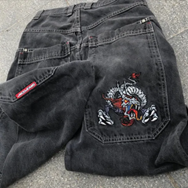 Moda masculina jeans streetwear jnco y2k hip hop dos desenhos animados impressão gráfica vintage baggy calças pretas das mulheres dos homens de cintura alta calças largas perna f68
