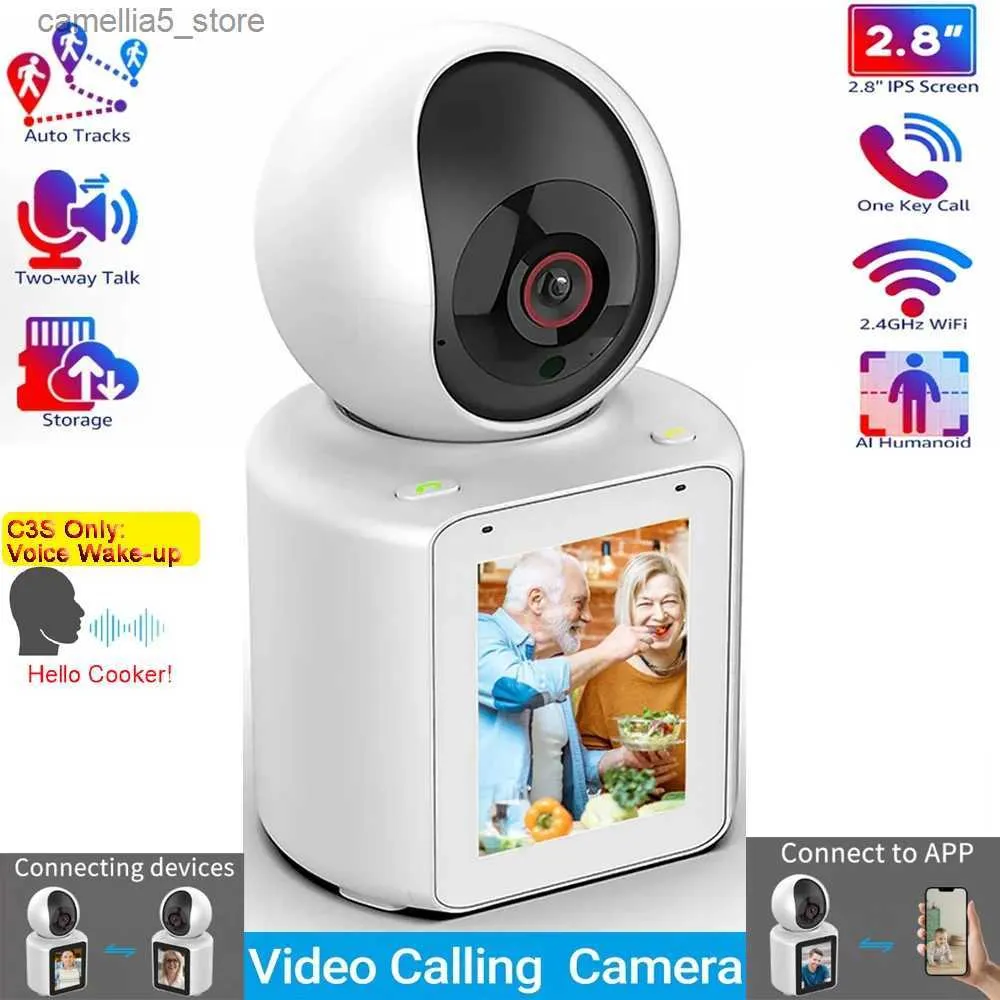 كاميرا مراقبة الطفل 2MP PTZ WIFI CAMERA AI تتبع مكالمة فيديو صوت إيقاظ مع شاشة 2.8 بوصة داخلية مراقبة الأمان CCTV مراقبة Q240307