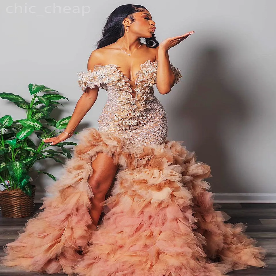 2024 Aso Ebi sirène Blush rose robe de bal dentelle perles niveaux soirée formelle fête deuxième réception 50e anniversaire robes de fiançailles robes robe de soirée ZJ125