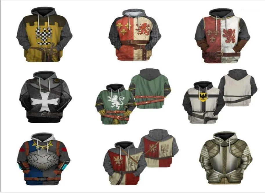 Men039s Hoodies Sweatshirts Men Cool 3D Print Medieval Knight Roman Warrior Solider Uniform Cosplay Vintage Knights Templar P5408275