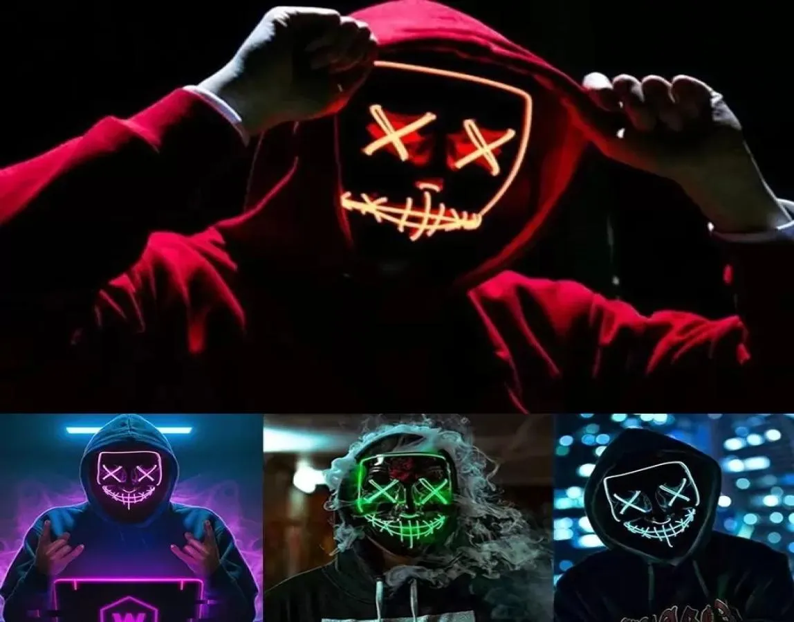 Halloween Horror Masks LED Świezający Cosplay Mascara Costume DJ Party Light Up Maski Glow In Dark 10 Colors6216454