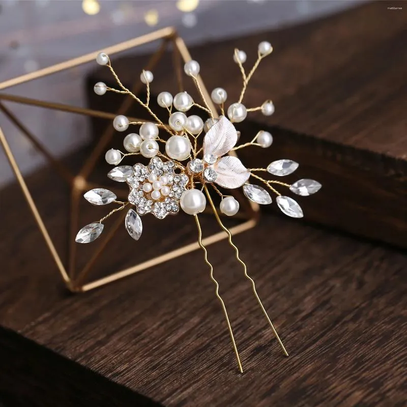 Hair Clips Leaf Pearl Hairpin Rhinestones Headwear For Diy Accessory Styling Fashion U-shaped Clip Fork Bridal Head Jewelry