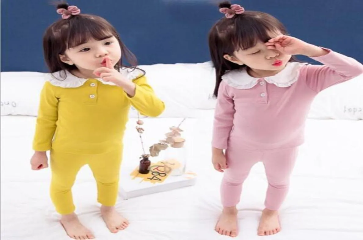 2019 Spring Autumn Baby Girls Pyjamas Set 2 PCS Barn Kid 100 Cotton Sleepwear Girl Peter Pan Collar Shirtpants Lounge Wear T7450913