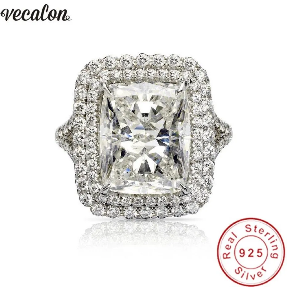 Vecalon grande tribunal promessa anel 925 prata esterlina princesa 8ct 5a cz noivado anéis de banda de casamento para mulheres homens jóias 314k