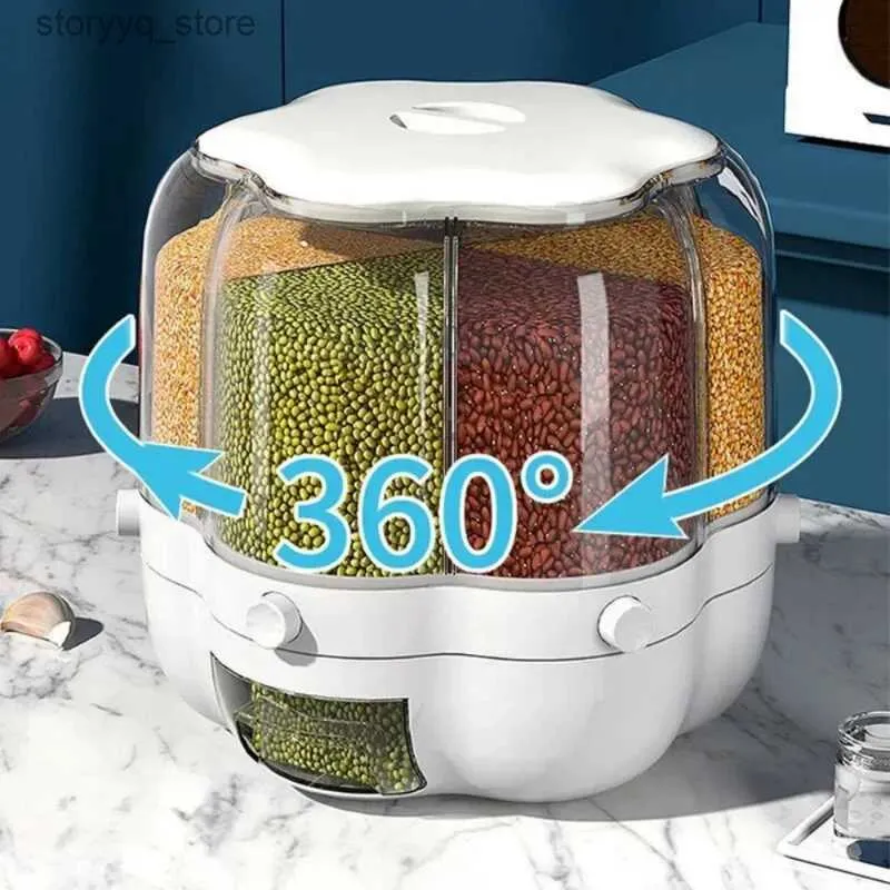 Frascos de alimentos vasilhas grandes recipientes de armazenamento de alimentos 360 barris de arroz giratórios selados dispensador de cereais tanque de arroz caixa de grãos recipiente de armazenamento de cozinha l0309