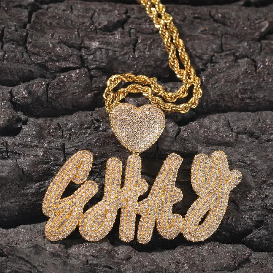A-Z ожерелья с именами на заказ, женские подарки, персонализированные таблички с именами, циркон со льдом, полное бриллиантовое ожерелье, кулон в стиле хип-хоп, Jewelry304M