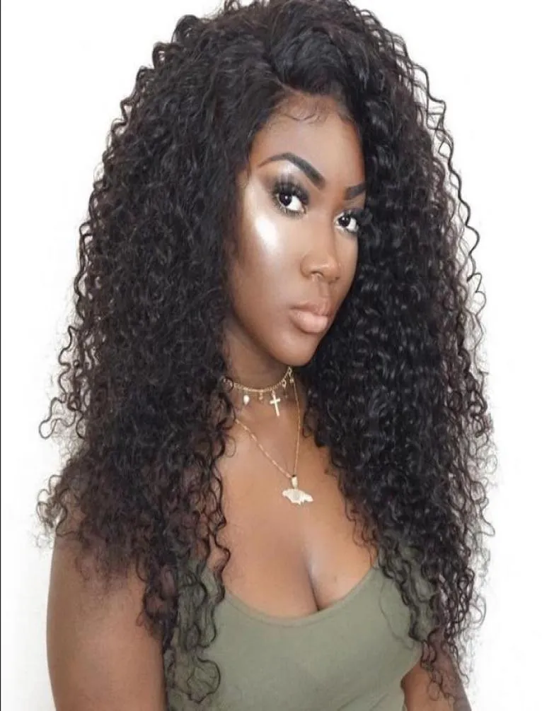 Ny ankomst Human Virgin Remy Brazilian Soft Hair Lace Front Full Lace Kinky Curly Wigs 130 Desnity Natural Black Color for Black4693862