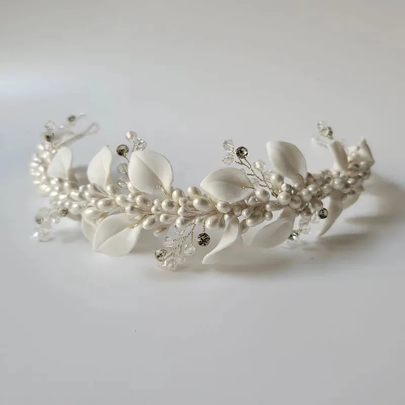 SLBRIDAL Handmade Ins Style Luxury Rhinestone Crystal Porcelain Flower Bridal Tiara Wedding Bridesmaids Crown Women Hair Jewelry 240305
