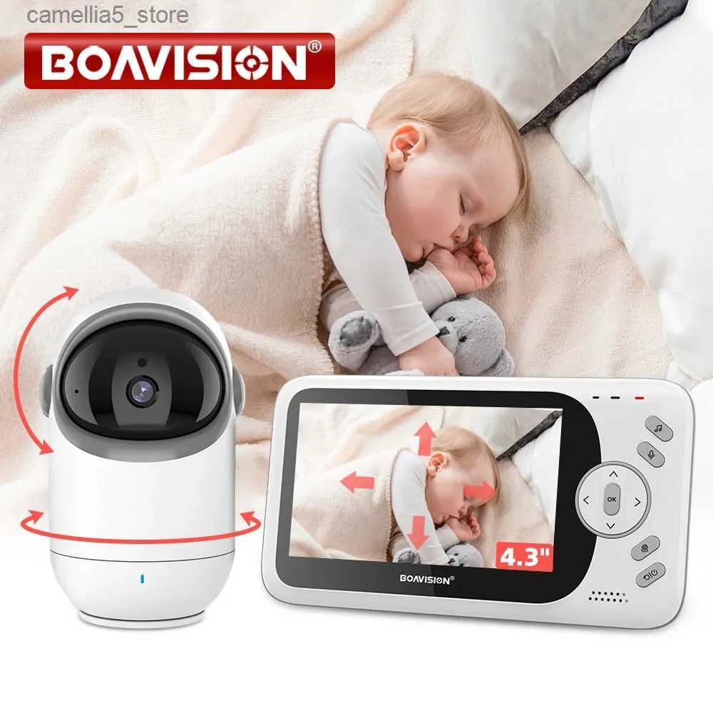 Baby Monitor Camera 4.3-tums Video Baby Monitor med Pan Tilt Camera 2.4G Trådlös dubbelriktad Audio Night Vision Safety Q240308