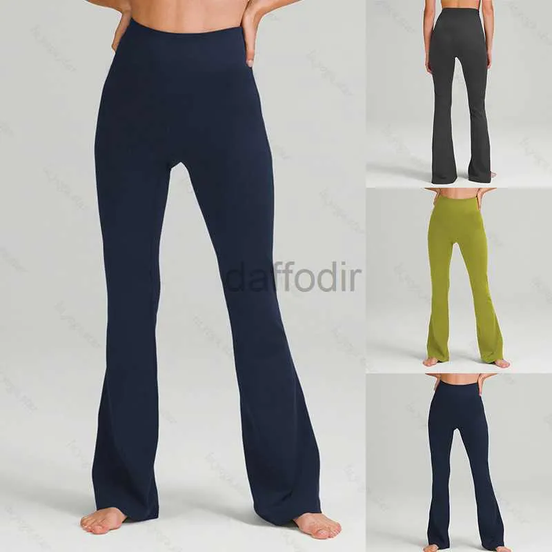 Pantalon actif rainures de yoga été femmes pantalons évasés vêtements taille haute ajusté ventre spectacle figure sport yogas pantalon à neuf points 240308