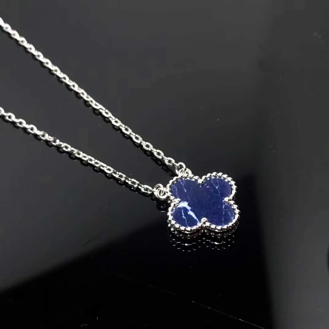 Collier de créateur VanCF – collier de luxe en diamant, Agate, or 18 carats, nouvelle pierre, quatre feuilles, fleur d'herbe, collier bleu, couleur