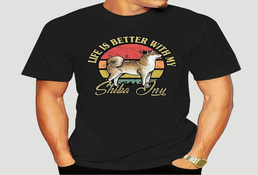 Jongens Tee Vintage Retro Sunset Life Is Better met mijn Shiba Inu Zwart Marine T-shirt Kinderen039s Kleding4473954