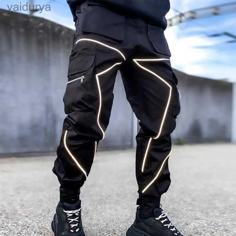 Uomo Hip-Hop Cargo Fashion Jogger Tuta riflettente lucida Uomo Abbigliamento sportivo Matita luminosa 240308