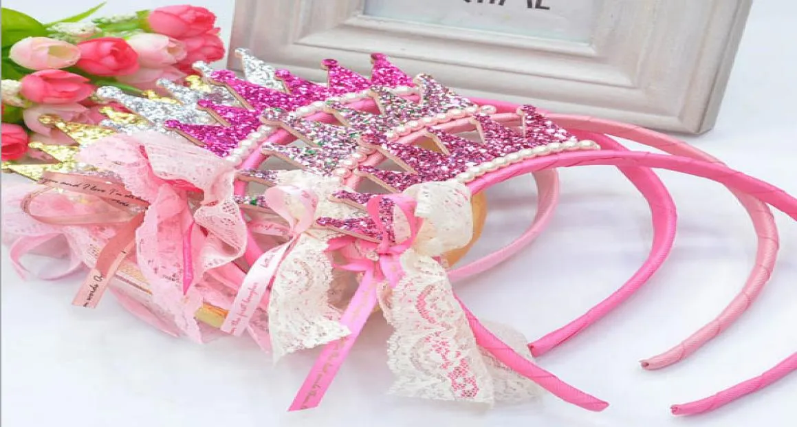 New 2016 Girls Hair Bands Pearls Resin Diamond Lace Bow Ribbon Crown Princess Children Accessories Hair Accessories Hair Band3103682