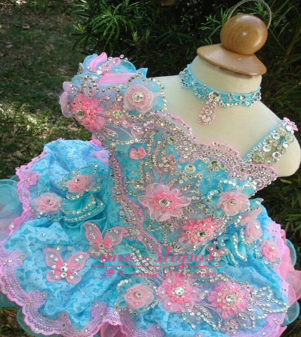 Robe de concours de cupcake colorée mignonne pour tout-petits, paillettes scintillantes en cristal, robes de concours pour enfants, fleurs faites à la main, robe de concours pour petite fille7656064