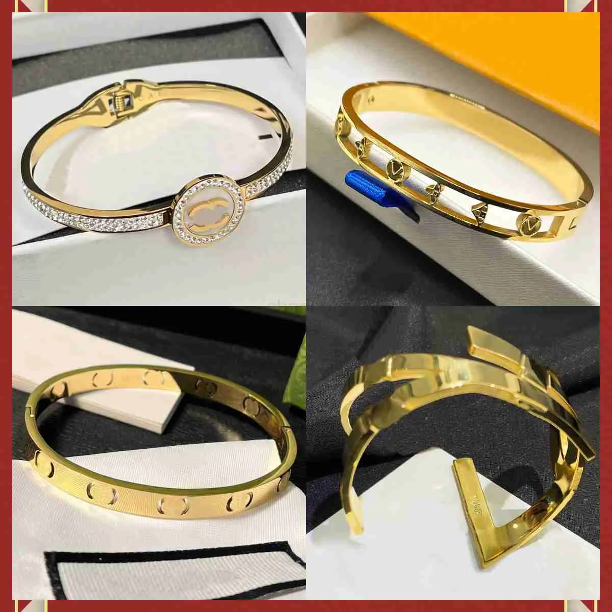 Luxury Bangle Gold Jewelry Designer Bracelets Women Cuff Bangle Men Brand 18k Gold Plated 925 Silver Plated Patterned Enamel Stainless Steel 240308