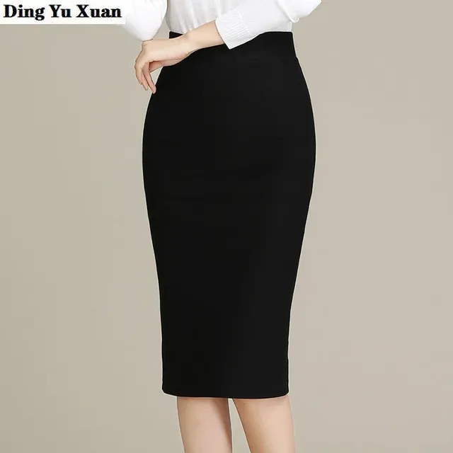 Klänningar elastisk hög midja kontorsföretag långa blyerts kjolar kvinnor arbetar bära stretch bodycon midi kjol split faldas plus storlek 4xl 5xl