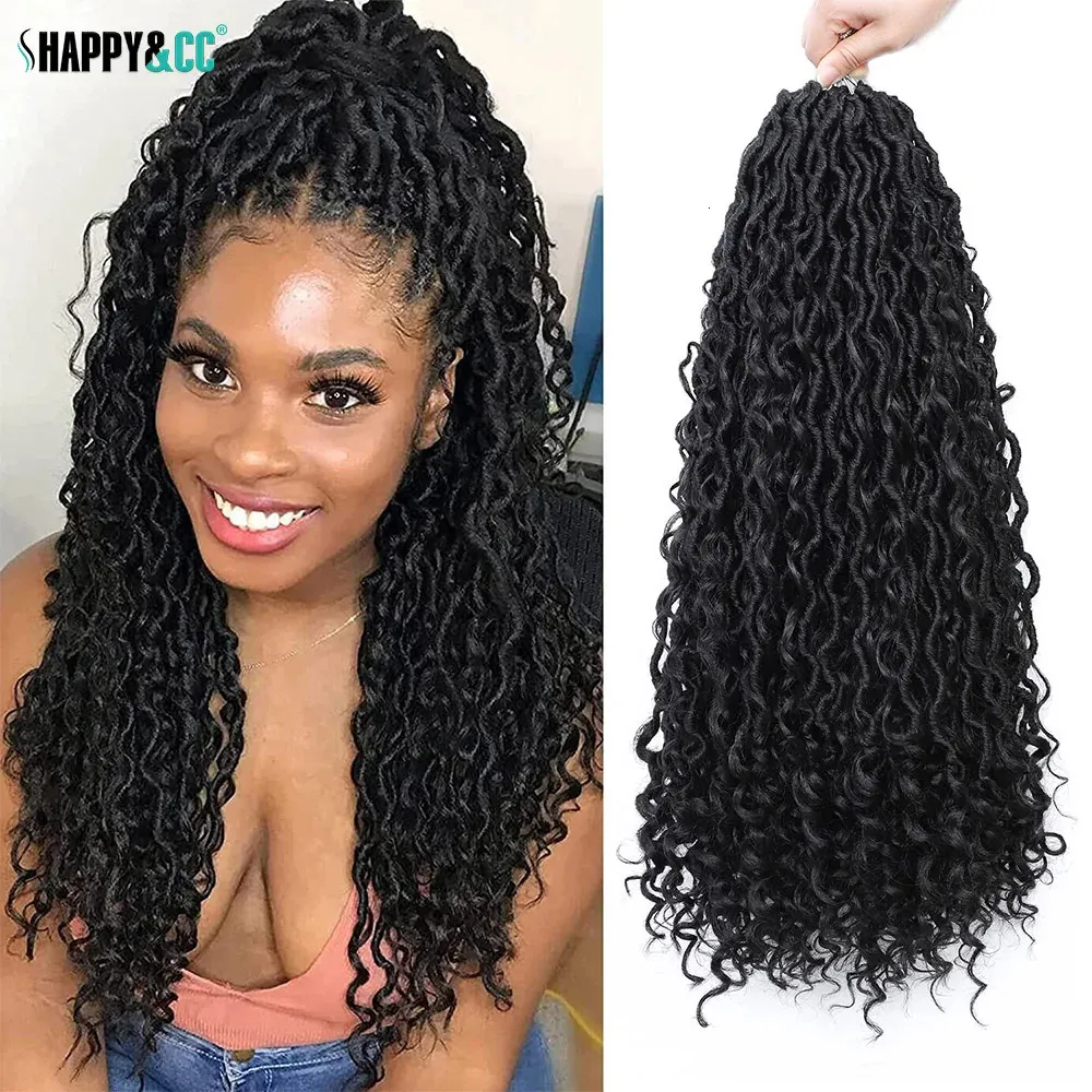 Déesse Faux Locs Crochet Tresses Cheveux avec Extrémité Bouclée 1B Synthétique River Locs Tressage Extensions de Cheveux Tresse Pré-Bouclée pour Femmes 240226