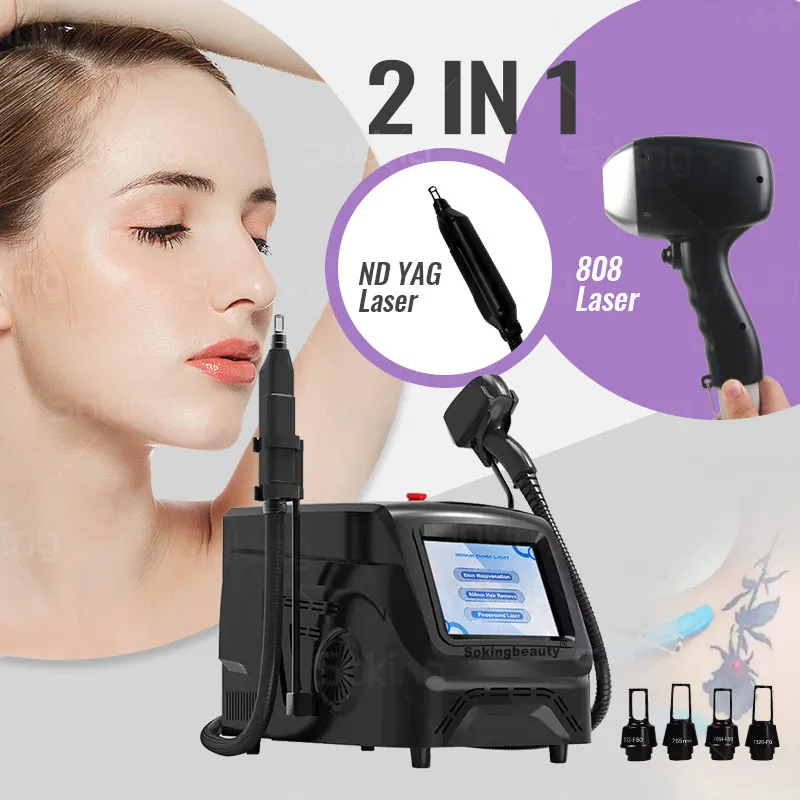 Bärbar laserepilator Ice Titanium 808nm Diode Laser Hårborttagningsmaskin Picosekund Q Switch ND YAG Laser Tatuering Ta bort hudföryngring Salong Användning