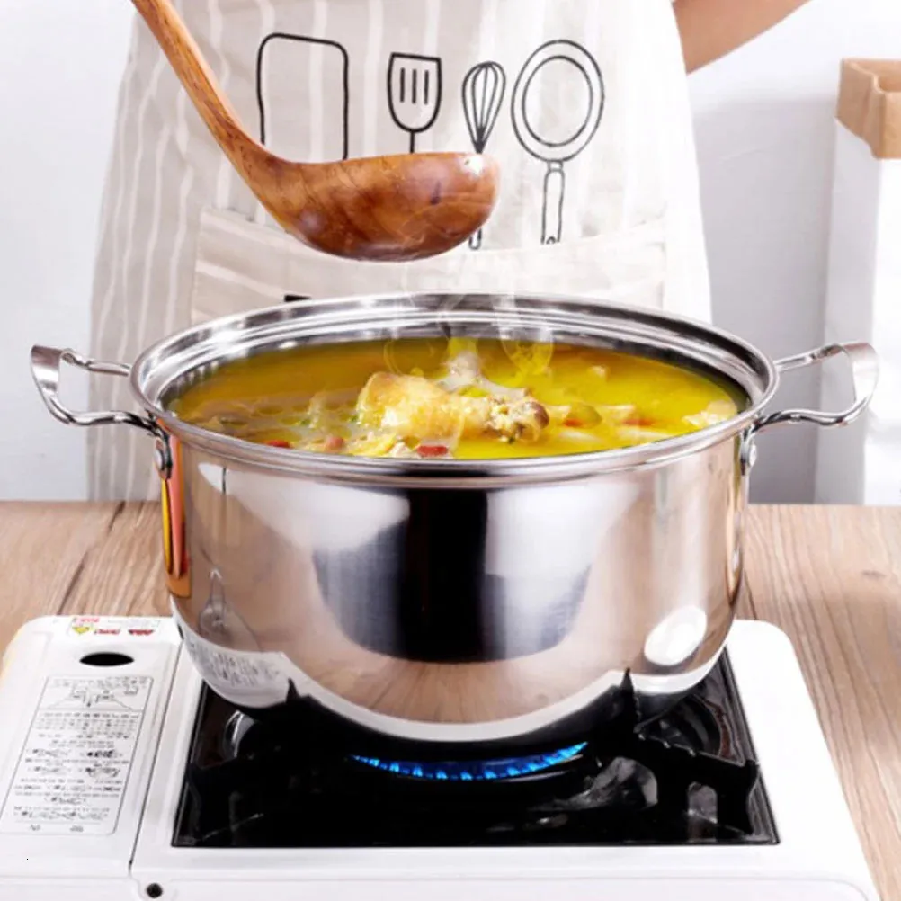 ステンレス鋼スープポット家庭料理小さな鍋多機能ストックミルク沸騰ウォーターキッチンカバーストックポット240304