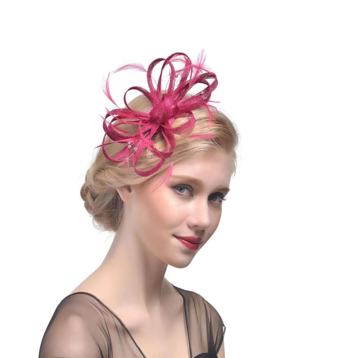 Bridal Hats Feathers Linen Flowers Hair Accessories Beading Girls Party Hair Decoration chapeau mariage femme7928714