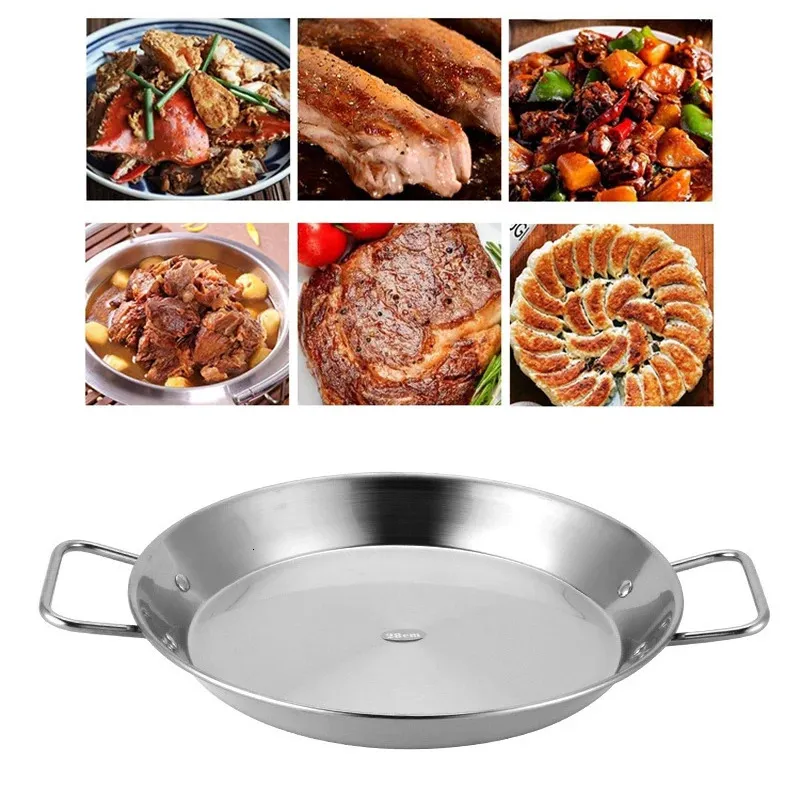 Kitchen Paella Pan Smart Utensils Kitchenware Skillet Frying Stove Home Things Stainless Steel Nonstick Cooking Tools Pancake 240226