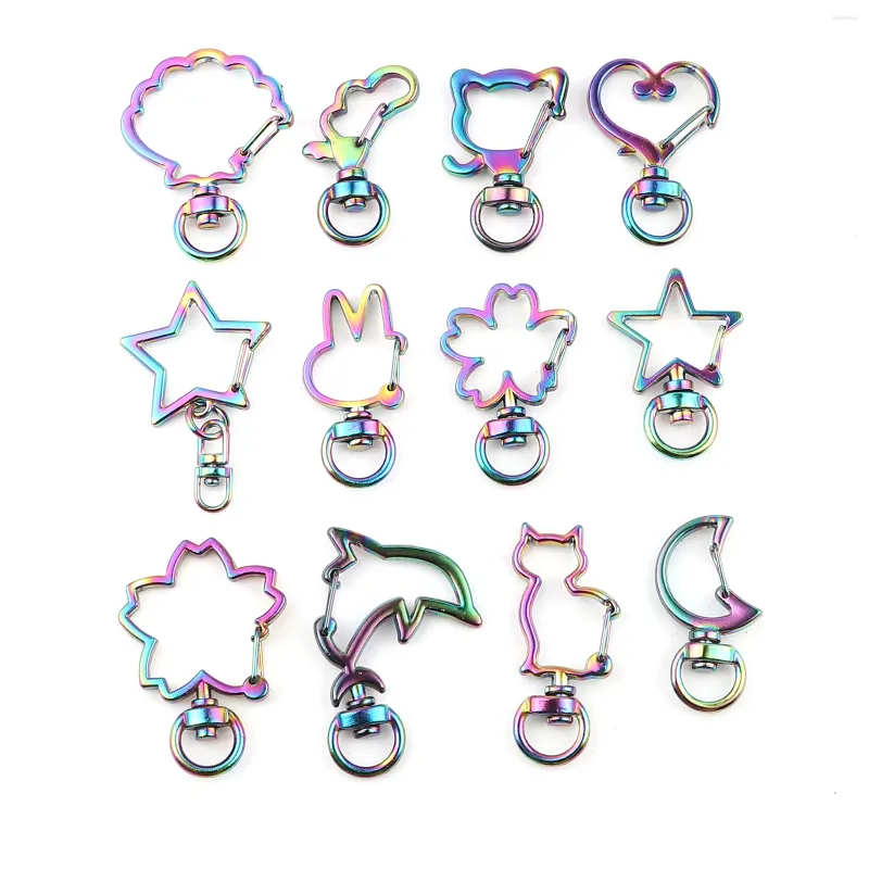 Keychains 5pcs Cute Multicolor Moon Star Keychain Hollow Heart Cat Animal Flower Key Ring DIY Chain Accessories Lobster Clasp Finding