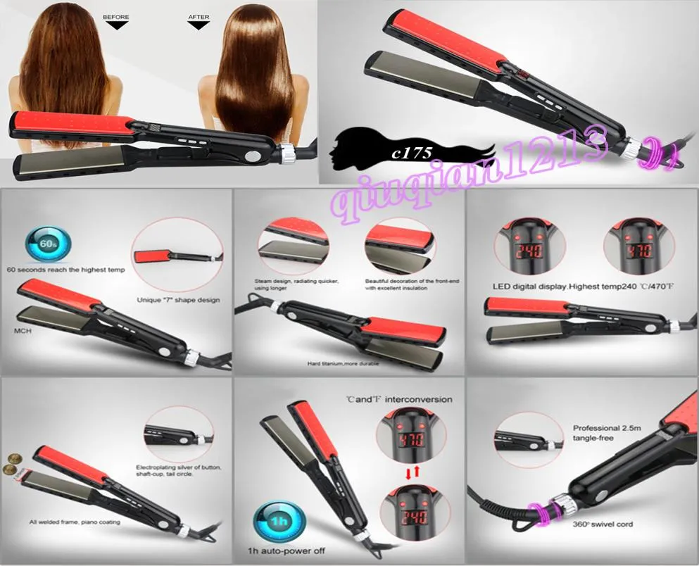 Professionele Stijltangen 7 Vorm Ontwerp Dual Voltage LED Digitaal Display Hard Titanium Verwarmingsplaat Flat Iron Salon Stylin3888426