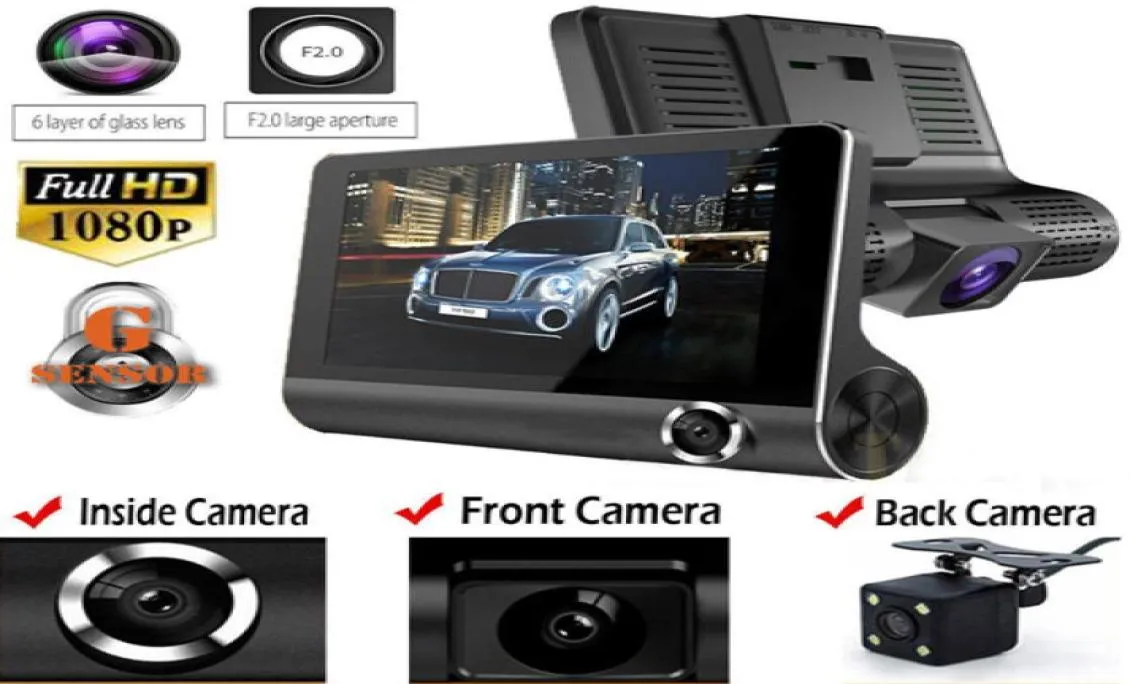 3 objectifs 1080P HD 170 Angle Triple objectif voiture DVR Dash Cam Gsensor enregistreur et caméra de recul caméra à trois voies vision nocturne Cam1287933