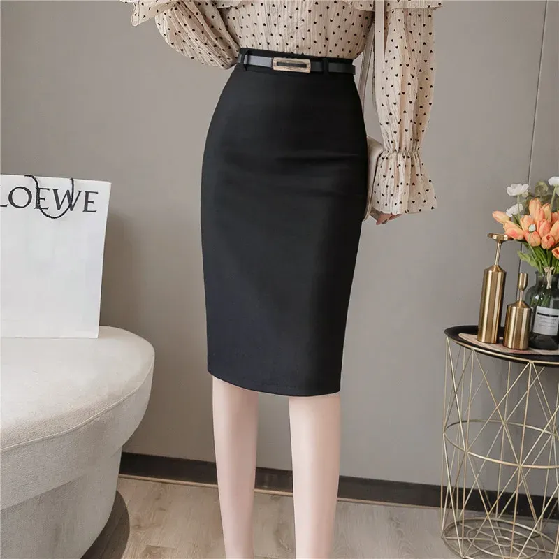 Kleider Neue Frauen Midi Rock Koreanische Elegante Mode Hohe Taille Bodycon Stretch Bleistift Röcke Schwarz/rot Ol Paket Hüfte rock