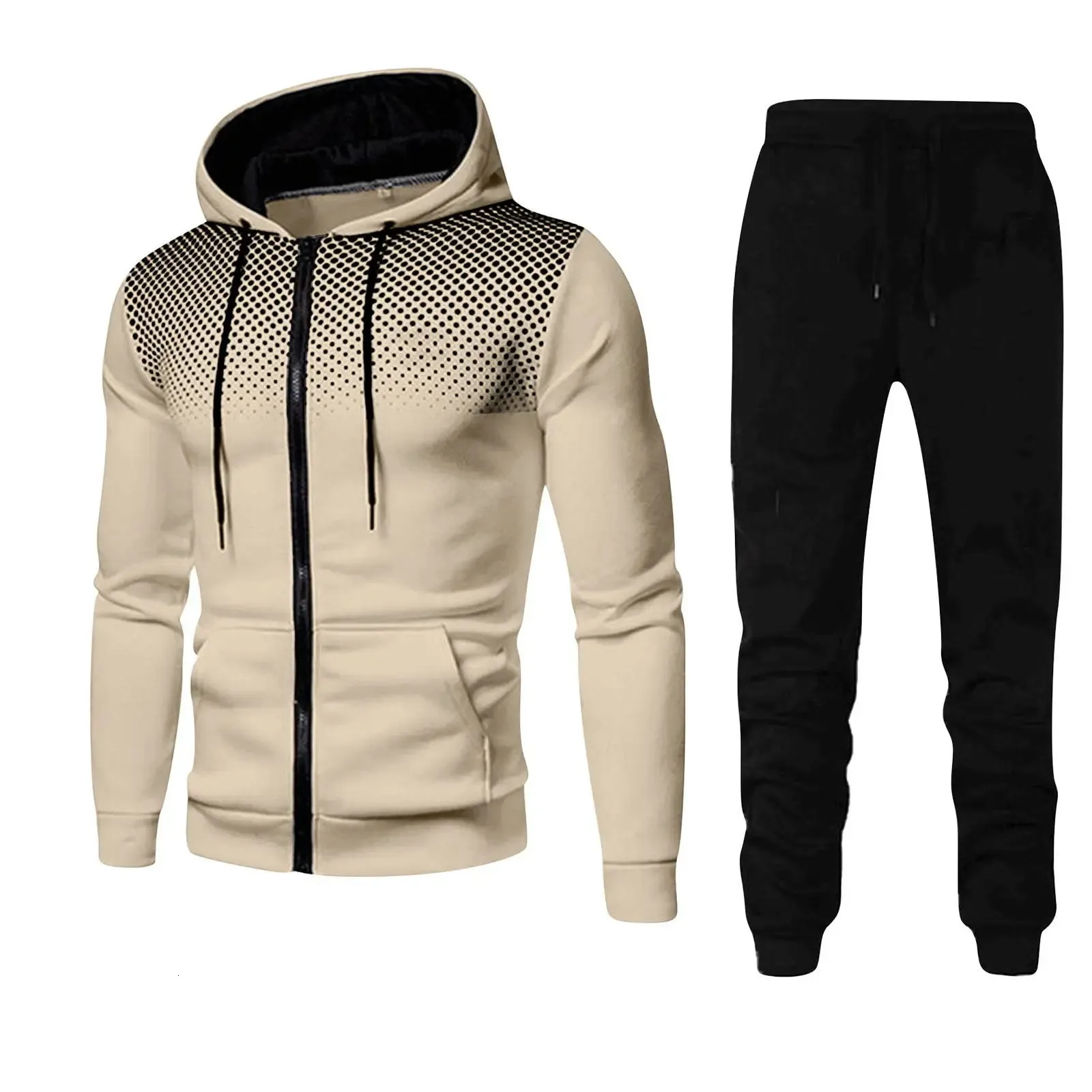 Tute da uomo con zip cardigan sfumato Tute Primavera Autunno Felpa con cappuccio Pantaloni da jogging Fitness Abbigliamento casual Abbigliamento sportivo Set Plus Size 240305