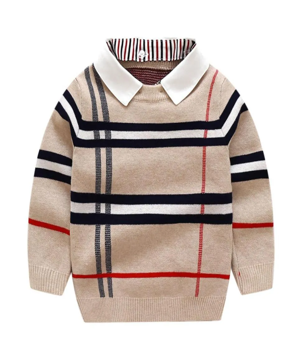 Autumn Warm Wool Boys Sweater Plaid Children Knitwear Boys Cotton Pullover Sweater 27y Kids Fashion Outerwear7844480